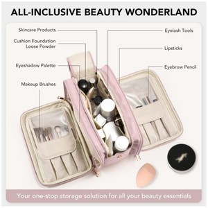 Pochette de rangement pour maquillage en cuir PU de luxe, grande capacité, pliable, compartimentée pour les produits de soin de la peau, fermeture éclair, usage quotidien, pour femme - Product Image 2