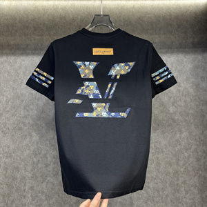 Léger <span class=keywords><strong>luxe</strong></span> Niche haut <span class=keywords><strong>de</strong></span> gamme T-<span class=keywords><strong>shirt</strong></span> hommes à manches courtes pur coton col rond été mince brodé demi-manche - Product Image 5