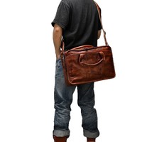 Maletín de Negocios Multifuncional Vintage Personalizado de Fábrica, Maletín de Cuero Genuino Impermeable, Bandolera, Bolsa para Portátil de Trabajo para Hombre, OEM