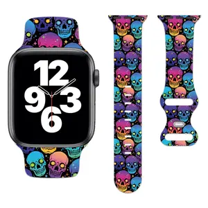 Cinturino di Halloween cinturino stampato cinturino di ricambio in Silicone Smartwatch per Apple Watch 42mm 44mm 45mm 49mm