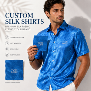 Custom <b>Silk</b> <b>Shirts</b> <b>Mens</b> Short Sleeve Printed Button Up Luxury <b>Shirt</b> Custom Logo Private Label OEM ODM Wholesale Manufacturer - Product Image 1