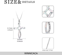 Collier en argent 925 véritable avec croix celtique pour femmes, pendentif en opale bleue et blanche, bijoux religieux, cadeau