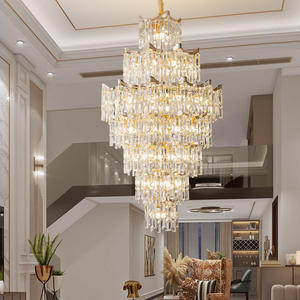 Candelabro colgante de vestíbulo de <span class=keywords><strong>Hotel</strong></span> de lujo Villa Sala de estar Escalera Candelabro de cristal dorado largo - Product Image 3