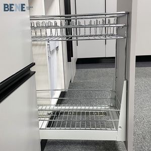 Organisateur de meuble sous évier coulissant en fil de fer chromé avec porte-bouteilles moderne de 350 mm pour cuisine, accessoires de tiroir de cuisine - Product Image 5