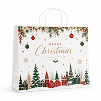 Sacs de courses en papier kraft biodégradables personnalisés pour Noël, avec poignées, pour emballage cadeau de fêtes, vente en gros