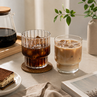 Gobelet en verre borosilicate transparent rayé de 14 oz avec logo personnalisé, pour boissons froides, eau, café, jus, soda, lait, idéal pour les fêtes