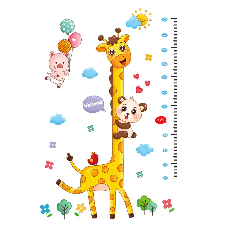 Nieuws Giraf Konijn Hoogte Muurstickers Hart Ster Vorm Ballonnen Decoratieve Sticker Zelfklevende Kinderkamer Behang