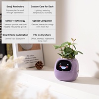 Izafira FENGKUI Pot de fleurs intelligent, pot de plante robotisé alimenté par l'IA, 7 capteurs intelligents, 49 expressions, écran LCD, contrôle par application, jaune