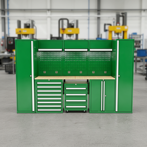 Armoire à outils d'atelier peu encombrante, robuste, en acier, avec plan de travail et panneau perforé - Product Image 2