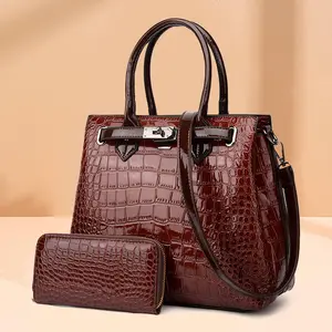Sacola de mão de couro grande pu, conjuntos de 3 peças de carteira, bolsa de mão feminina, conjunto de luxo
