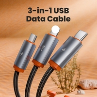 Câble de charge tressé multi-interface Toocki 3-en-1 à charge rapide, intelligent, stable et plus sûr pour téléphone et tablette