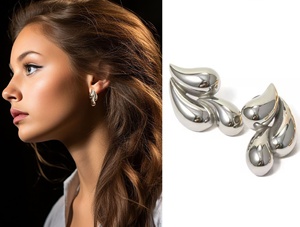 Vente en gros de boucles d'oreilles en acier inoxydable plaqué or 18 carats, personnalisées, à la mode et simples, anti-allergiques, pour femmes - Product Image 3
