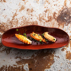 Vajilla de Porcelana, Plato para Sushi y Platos para <span class=keywords><strong>Restaurante</strong></span>, Platos Japoneses Rústicos Rojos, Vajilla Mexicana para Tacos, Plato Oblongo Curvo - Product Image 1