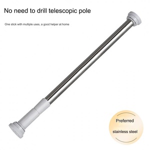 Accessoires de <span class=keywords><strong>tringle</strong></span> à <span class=keywords><strong>rideau</strong></span> de douche télescopique en acier inoxydable, <span class=keywords><strong>grande</strong></span> tête ronde, tige de séchage des vêtements sans poinçonnage - Product Image 2