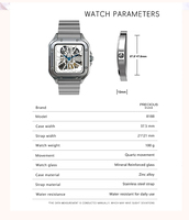 Montre à quartz pour homme PRECIOUS DUKE, bracelet en acier inoxydable, boîtier en alliage de zinc, design carré, résistance à l'eau 3BAR, style luxueux et tendance