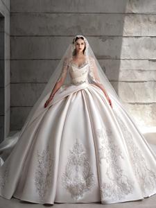 Luxury White Satin Ball Gown Wedding <strong>Dresses</strong> For Bride 2025 With Embroidery - Product Image 1