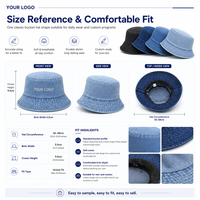 Chapeau Bob en Jean Délavé Personnalisé Premium avec Logo 3D, Casquette de Pêcheur Souple, Chapeau de Soleil pour l'Extérieur, Streetwear, Boutique, Vente en Gros