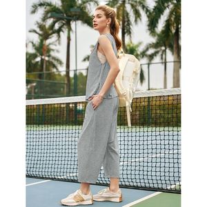 Conjunto de 2 Piezas para Mujer, Verano, Top Corto sin Mangas, Pantalones Anchos, Conjunto de Yoga, Largo hasta el Tobillo, Ropa Deportiva - Product Image 2