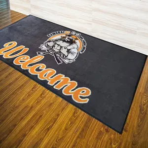 Alfombra de puerta con logotipo de bienvenida impreso personalizado antideslizante comercial alfombra de entrada de hotel con respaldo de PVC