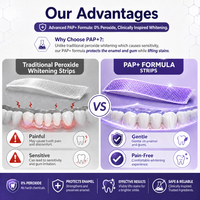 Bandes blanchissantes pour les dents sans peroxyde, formule PAP violette, soin doux de l'émail, utilisation en 30 minutes, 21 sachets