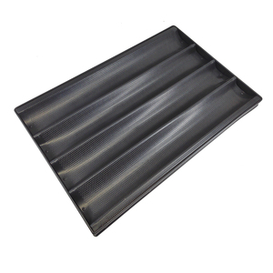 Bandeja de aluminio con 4 ranuras, bandeja para baguette, 4 filas, antiadherente, perforada, barra francesa, bandeja para hornear Baguette - Product Image 1