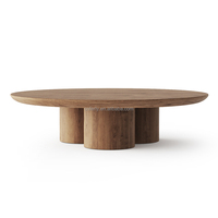 Table basse ronde FERLY de luxe, artisanale, pour salon, piédestal cylindrique, chêne blanc, finition brossée