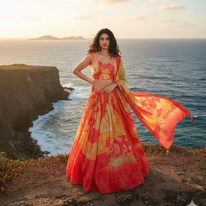 Lehenga y Blusa Tradicional India de Diseño en Georgette con Dupatta, Exportador y Proveedor Indio - Product Image 2