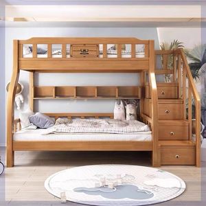 Modern Solid Wood Kids Bunk <strong>Bed</strong> With Storage Stairs <strong>Drawers</strong> Bookshelf Children Bedroom Furniture Double Deck <strong>Bed</strong> <strong>Frame</strong> - Product Image 2