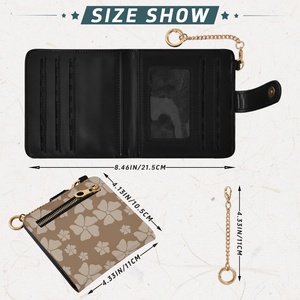 Hawaii Brown Flower Custom Print Purse <b>Card</b> <b>Holder</b> <b>Wallet</b> PU Leather Buckle Closure Aloha Women Short <b>Wallet</b> with Key Chain - Product Image 4
