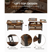 Table basse relevable, étagère de rangement réglable, table basse multifonctionnelle pour salon