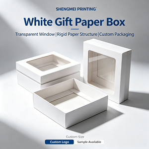 กล่องของขวัญกระดาษสีขาวขนาด 9x9x3 ซม. พร้อมฝาปิดแบบใสเคลือบด้าน  บรรจุภัณฑ์เทียนรีไซเคิลได้ - Product Image 1