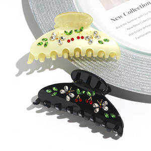 XinMei marchio di lusso 4 pollici pinza per capelli strass ciliegia fermaglio per capelli di design cristalli morsetto per capelli festa dolce acetato pinza - Product Image 2