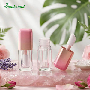 Custom Square Lip Gloss <b>Bottle</b> 5/6/7ml with Large Applicator Electroplated Gradient <b>Pink</b> Lip Serum Container - Product Image 1