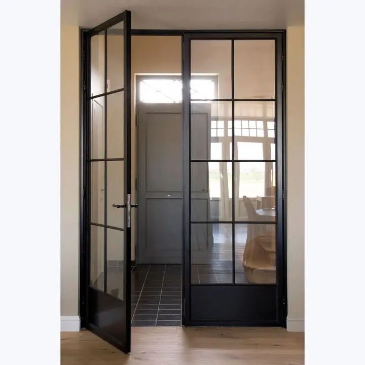 Venda quente de alta qualidade portas interiores de vidro modernas estilo francês portas de aço interior para villa