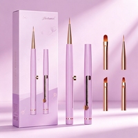 Nouvel Arrivage – Ensemble de 4 Pinceaux à Ongles en Gel 4-en-1 avec Manche Acrylique Violet, Conception Rétractable à Ressort Portable, Marque Privée