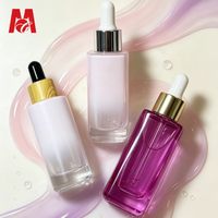 Flacon compte-gouttes carré en verre personnalisé de 30 ml (1 oz) rose, violet, blanc pour sérum et huile essentielle – Emballage OEM à faible MOQ