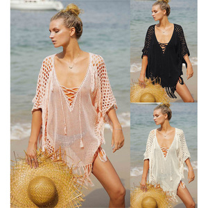 Nueva llegada de punto Blusa con flecos playa blusa Sexy protector <span class=keywords><strong>solar</strong></span> camisa Bikini vestidos traje de <span class=keywords><strong>baño</strong></span> cubrir Ups - Product Image 6
