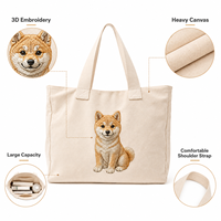 Sac fourre-tout en toile personnalisé avec logo brodé Shiba Inu, grande capacité, durable, en coton, réutilisable, sac à bandoulière pour le shopping, vente en gros