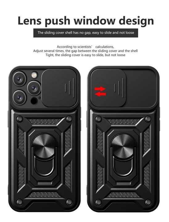 Slide Camera Protection Car Ring Phone Case Build in Holder Hard PC TPU Phone Cover for iPhone 6 7 8 X 11 12 13 14 Pro Max