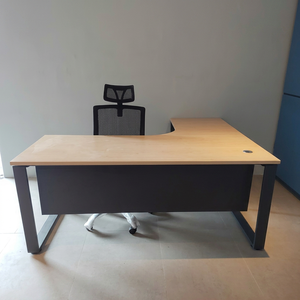 Bureau de travail moderne en forme de L avec pieds en métal mélaminé et rangement extensible 2D1F pour bureau et étude, système de bureau AY - Product Image 1
