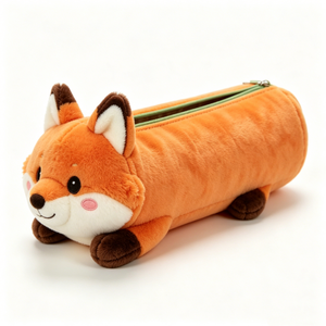 Estuche de lápices de peluche suave y personalizado con forma de zorro para niños, lindo estuche de lápices de peluche de zorro naranja acostado con cremallera verde. - Product Image 3