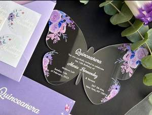 Personalizado elegante cielo azul troquelado pegatina Floral claro mariposa acrílico Quinceañera fiesta invitación boda invitación - Product Image 6