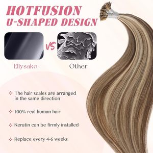 Eliysako Extensioni di Capelli Remy con Punta a K/U, 18 Pollici, 50g/Confezione, Veri Capelli Umani con Cheratina Colorati # P4/16 <span class=keywords><strong>Biondo</strong></span> <span class=keywords><strong>Chiaro</strong></span> Miscelato con Marrone Scuro - Product Image 1