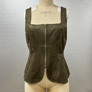 Débardeur en suède personnalisé avec fermeture éclair pour <span class=keywords><strong>femme</strong></span>, bretelles fines, <span class=keywords><strong>col</strong></span> carré, idéal pour l'été - Product Image 4