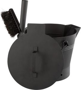 Ensemble de seaux à cendres en métal thermolaqué de style industriel avec couvercle, balai et pelle pour foyer et brasero - Emballage pour commande par courrier - Product Image 2