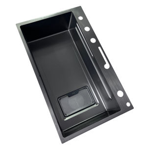 Évier <span class=keywords><strong>de</strong></span> cuisine multifonctionnel en acier inoxydable fait main à cuve unique avec robinet, affichage numérique piano, design moderne noir pour <span class=keywords><strong>comptoir</strong></span> - Product Image 3