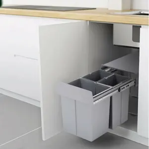 Built-in Kitchen Trash Can Waste Bin Hide Style Pull Out Dustbin Modern Folding Kitchen Garbage Bins