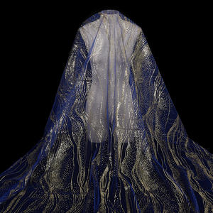 Venta caliente oro punto brillo punto brillante tela de encaje velo de novia para vestido de novia - Product Image 6