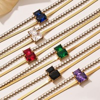 Bracelet en zircon coloré pour femme, plaqué or 18 carats, acier inoxydable, double couche, chaîne chevrons, bijoux résistants au ternissement