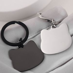 Stainless Steel Cat Shape Keychain Blank Pet Tag Cat Charm Keyring <b>Custom</b> DIY Jewelry Make Polishing Laser Engrave Logo Key Ring - Product Image 3